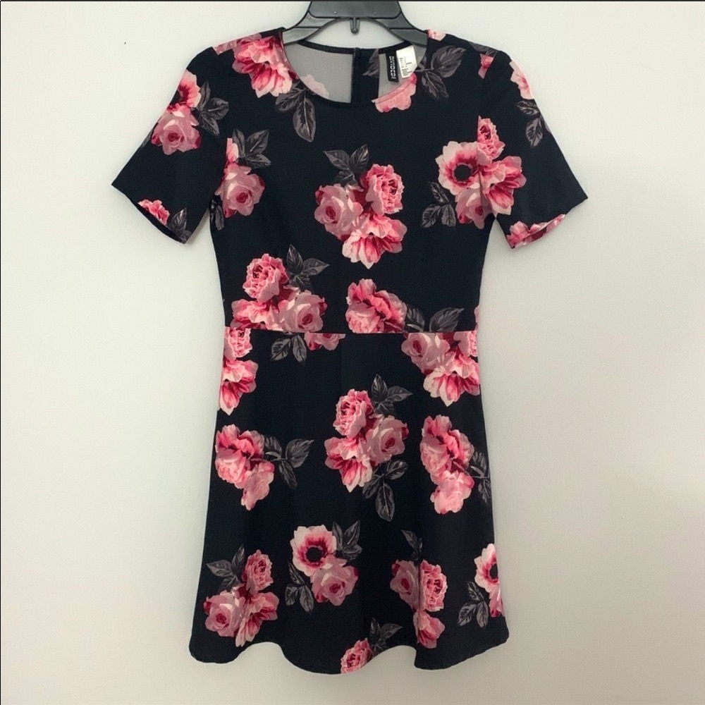 Like New! H&M Divided Pink Floral Skater Dress